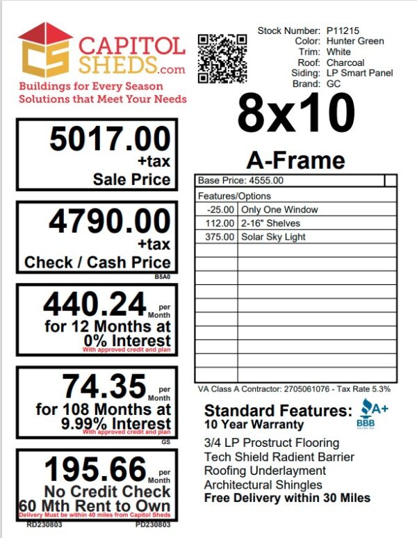 P11215 Price Sheet