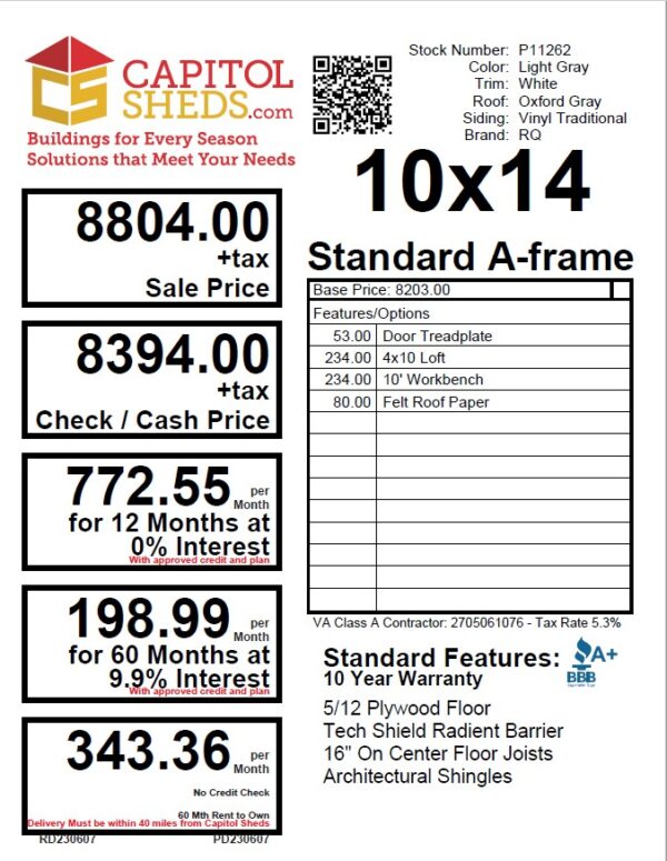 P11262 Cs Price Sheet