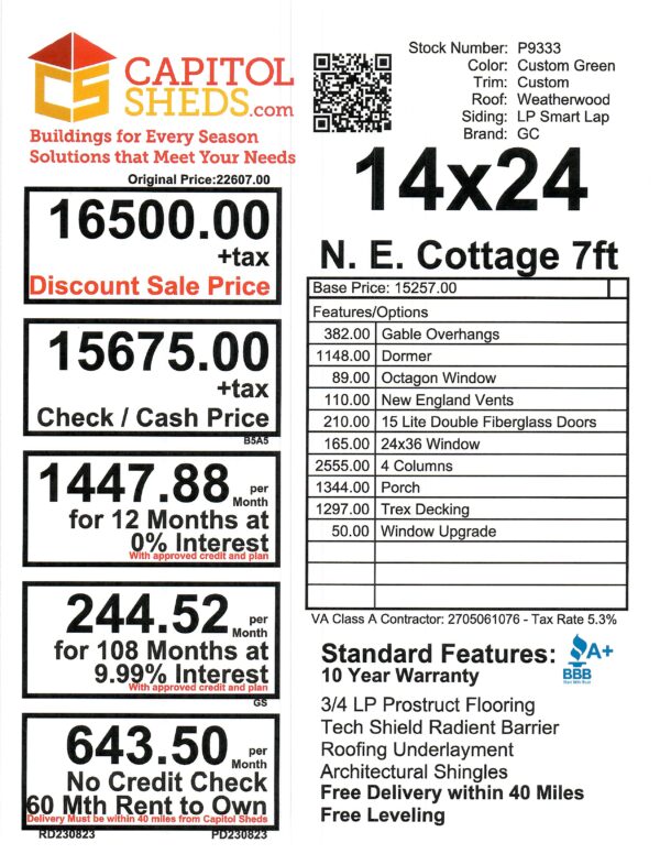 P9333 14x24 Price Sheet