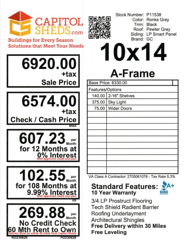 P11538 Price Sheet