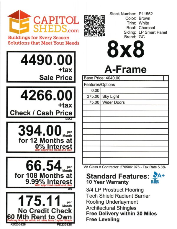P11552 Price Sheet